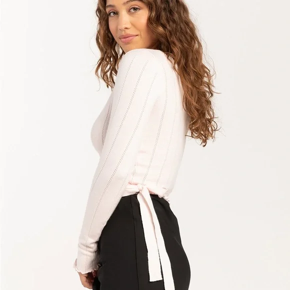 RSQ Pink Ribbed Wrap Blouse - Picture 2 of 6